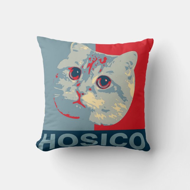 Hosico - Red Blue Illustration Throw Pillow (Front)