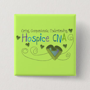 Hospice CNA Green Hearts 2 Inch Square Button