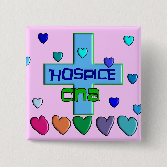 Hospice CNA Multi Hearts Design 2 Inch Square Button (Front)