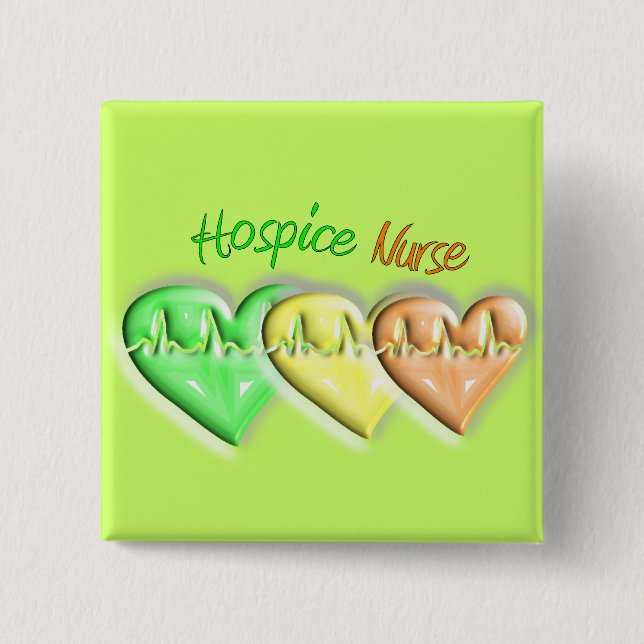 Hospice Nurse 3D Hearts 2 Inch Square Button (Front)