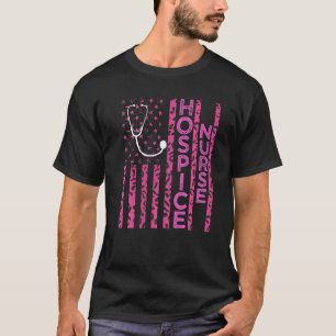 Hospice Nurse Leopard Print Pink USA Flag Patrioti T-Shirt