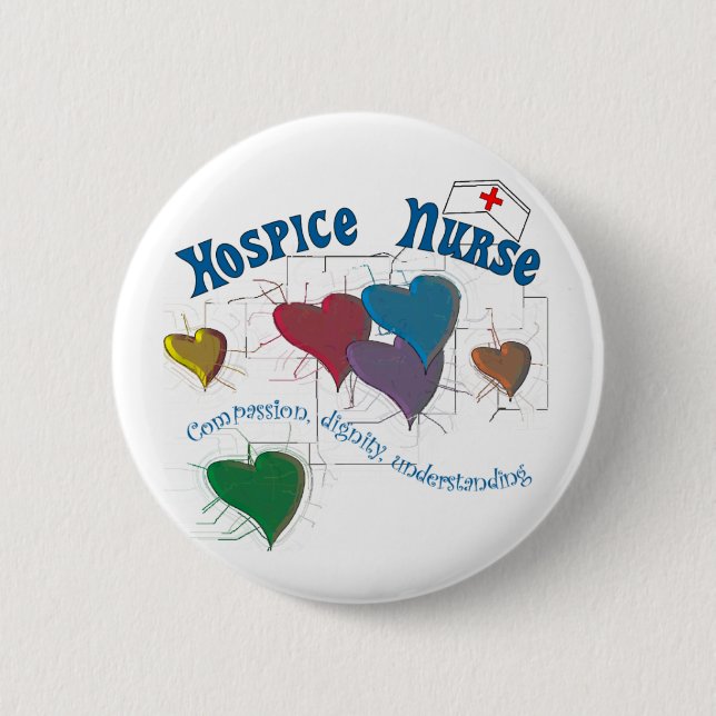 Hospice Nurse Multi Coloured Hearts 2 Inch Round Button (Front)