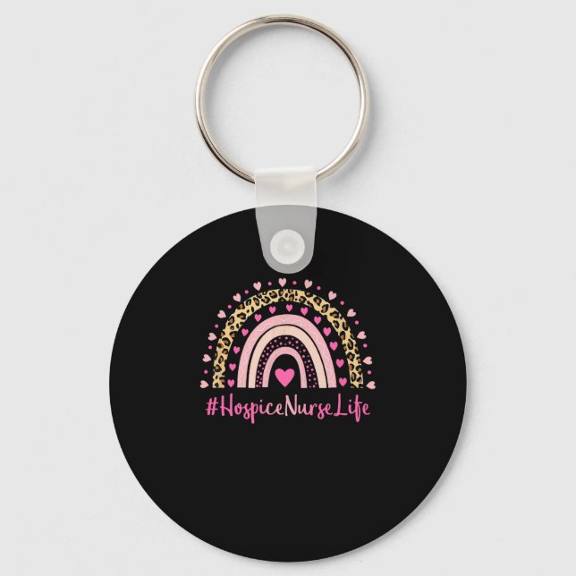 Hospice Nurse Nurse Leopard Print Boho Rainbow NUR Keychain (Front)