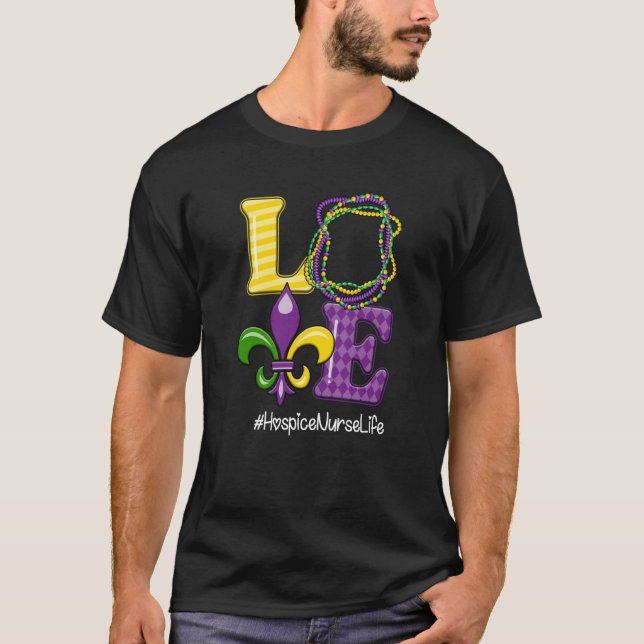 Hospice Nurse Nurse Mardi Gras Leopard Festival Pa T-Shirt (Front)