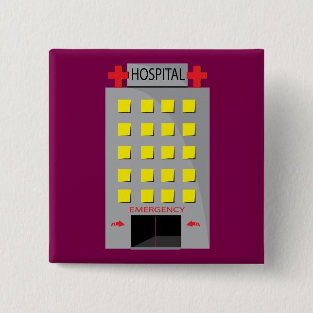 Hospital Building Emergency Entrance 2 Inch Square Button (Front)