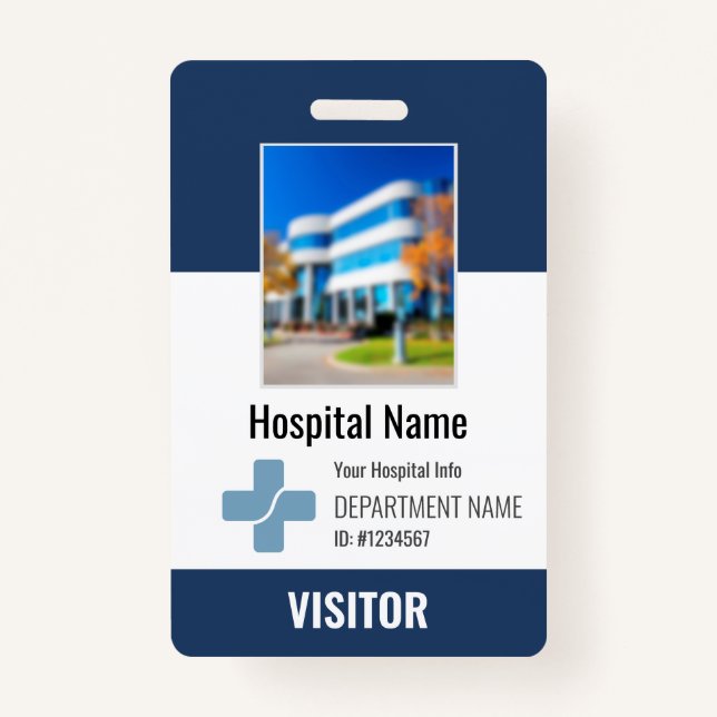 Hospital Clinic Visitor Name Logo Photo Barcode ID Badge (Front)