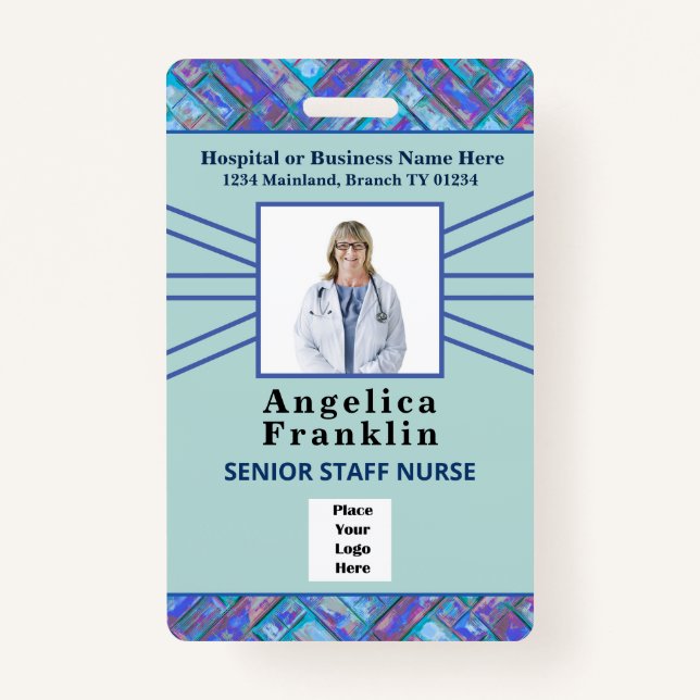 Hospital Employee Nurse Photo Bar Code Logo Custom Badge (Front)