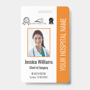 Hospital Employee Photo Certification Orange ID Badge