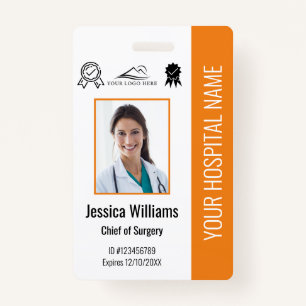 Hospital Employee Photo Certification Orange ID Badge