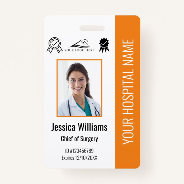 Hospital Employee Photo Certification Orange ID Badge (Front)