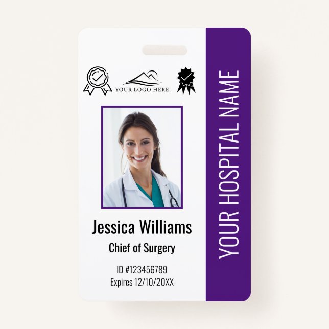 Hospital Employee Photo Certification Purple ID Badge (Front)