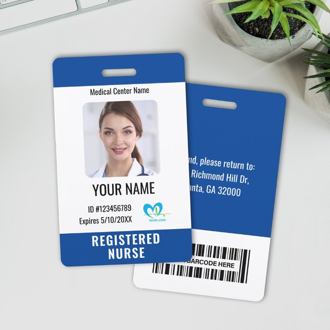 Hospital Employee Photo ID Bar Code Name Logo Badge (Creator Uploaded)