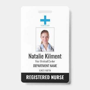 Hospital Employee Photo Name Logo Black and White Badge