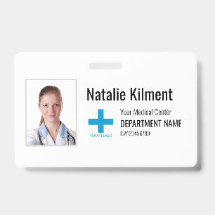 Hospital Employee Photo Name Logo Black and White Badge