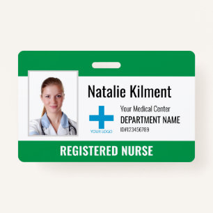 Hospital Employee Photo Name Logo Green and White Badge