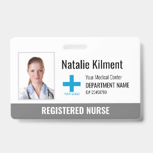 Hospital Employee Photo Name Logo Grey and White Badge