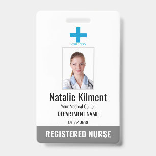 Hospital Employee Photo Name Logo Grey and White Badge