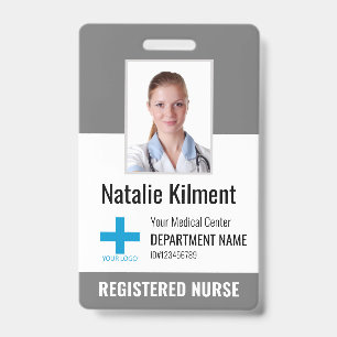 Hospital Employee Photo Name Logo Grey and White Badge