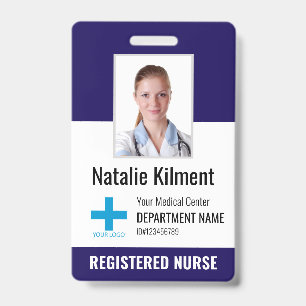 Hospital Employee Photo Name Logo Navy Blue Badge