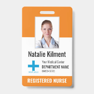 Hospital Employee Photo Name Logo Orange and Black Badge