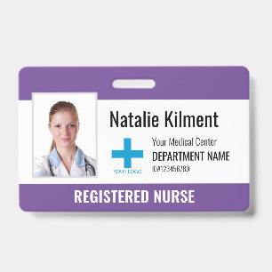 Hospital Employee Photo Name Logo Purple Violet Badge
