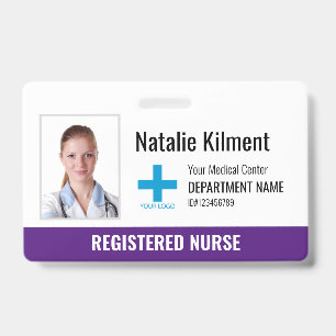 Hospital Employee Photo Name Logo Purple Violet Badge