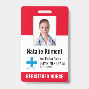 Hospital Employee Photo Name Logo Red Black White Badge