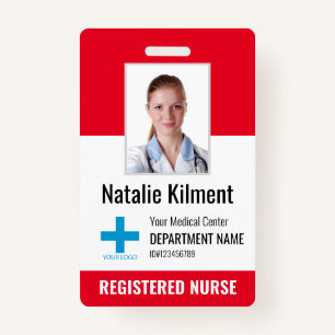 Hospital Employee Photo Name Logo Red Black White Badge