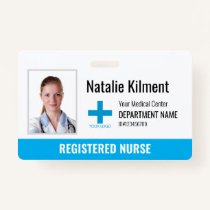 Hospital Employee Photo Name Logo Sky Blue Badge