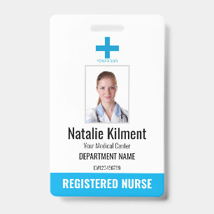 Hospital Employee Photo Name Logo Sky Blue Badge