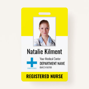 Hospital Employee Photo Name Logo Yellow and Black Badge