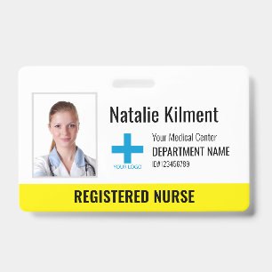 Hospital Employee Photo Name Logo Yellow and White Badge