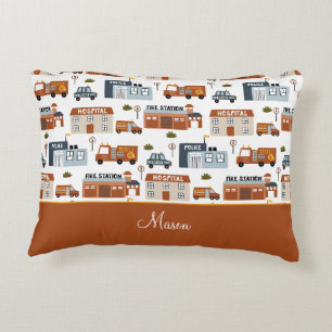 Hospital, Fire, Police City Pattern for Kids Accent Pillow