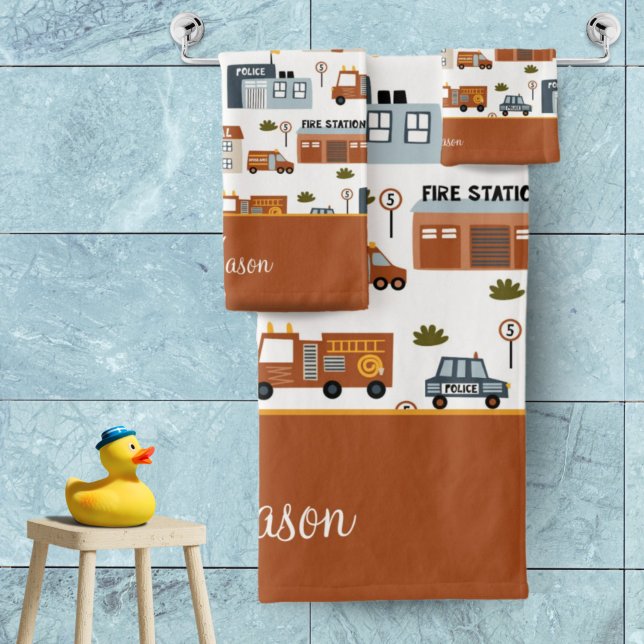 Hospital, Fire, Police City Pattern for Kids Bath Towel Set (Creator Uploaded)