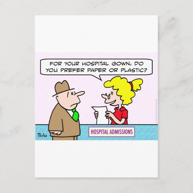 hospital gown paper plastic admissions postcard (Front)