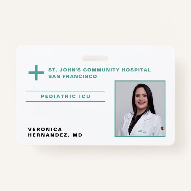Hospital Green Medical Doctor Logo Photo ID Badge (Front)