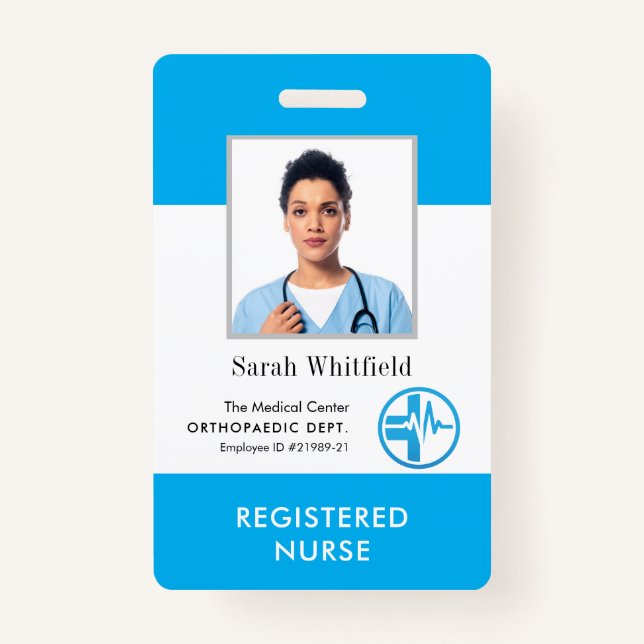 Hospital Logo & Personalized Employee Photo ID Badge (Front)