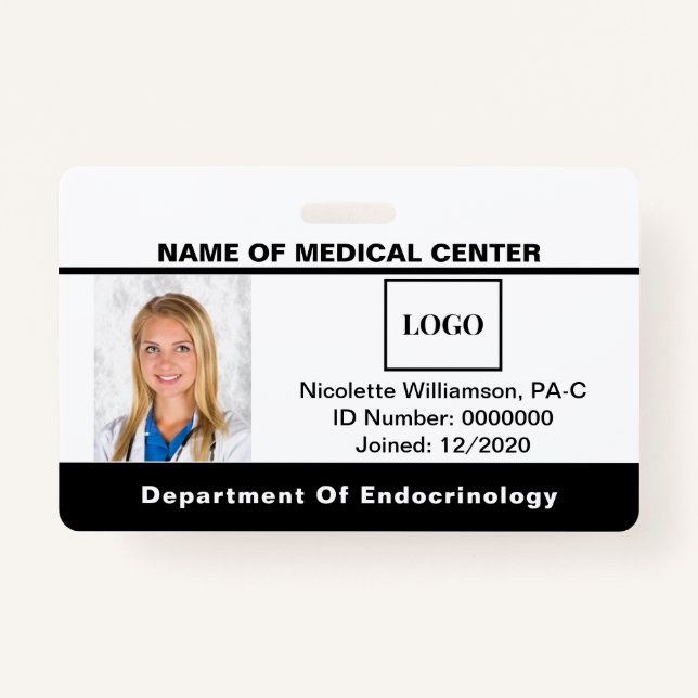 Hospital Medical Employee Logo Photo Barcode ID Badge (Front)