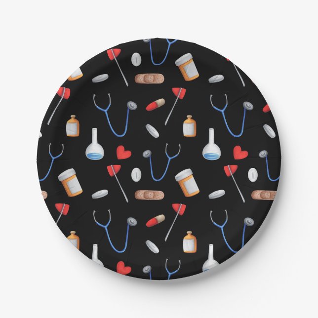 Hospital Nurse Medical Equipment Pattern Paper Plate (Front)