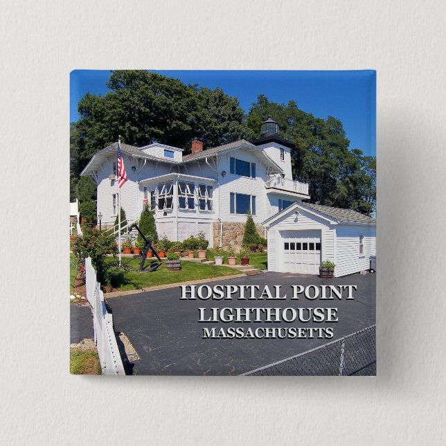 Hospital Point Lighthouse, Massachusetts 2 Inch Square Button (Front)
