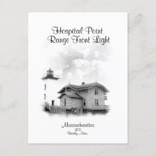 Hospital Point Range Front Light - Massachusetts Postcard