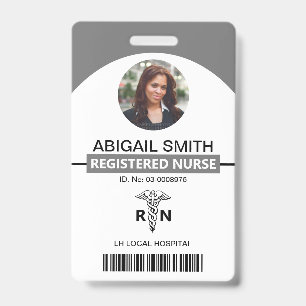 Hospital RN employee caduceus grey photo template Badge