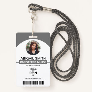 Hospital RN employee caduceus grey photo template Badge