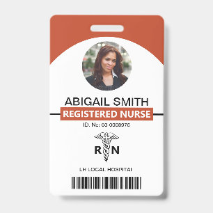 Hospital RN employee caduceus terracotta photo Badge