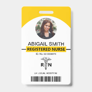 Hospital RN employee yellow photo template Badge