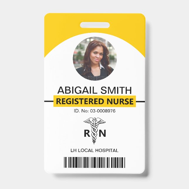 Hospital RN employee yellow photo template Badge (Front)
