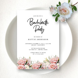 Host with Modern Rose Blooms Bachelorette Party Invitation