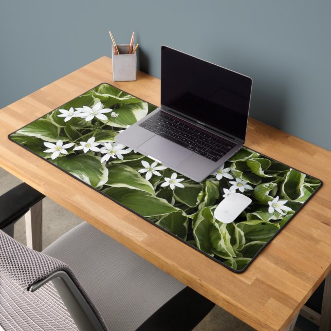 Hosta Leaves and White Ornithogalum Floral Desk Mat (Office 2)