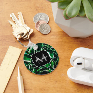 Hosta undulata vibrant green plant leaves Monogram Keychain