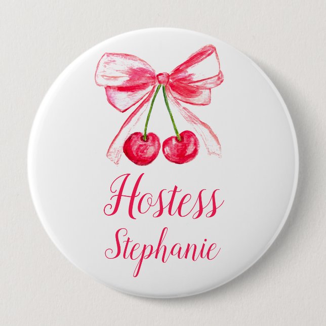 Hostess Pink Bow Coquette Name Gift Wedding Button (Front)